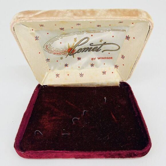 Vintage Velvet Jewelry Box Windsor Comet Starburst Two Tone Flip Open Cream Red - Picture 5 of 14